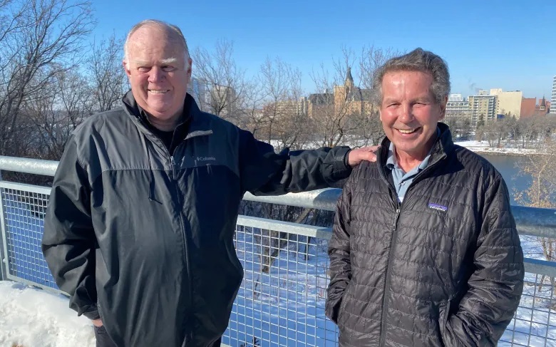 [Photo above: Saskatoon's Gary Mulligan, left, and Tim Ryan were two of more than a dozen sexual abuse victims of priest Hodgson Marshall. They hope a Saskatoon report naming abuser priests this spring will help other victims to know that they're not alone. (Chanss Lagaden/CBC)]