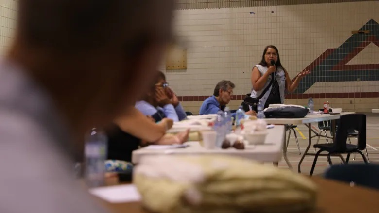 Survivors of the St. Philip's Indian Residential School had the opportunity to ask the archbishop of Regina questions at a gathering on Thursday. (Chanss Lagaden/CBC)