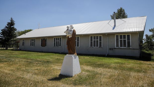 The Siksika First Nation Roman Catholic church is seen, east of Calgary near Cluny, Alta., on June 29.  JEFF MCINTOSH/THE CANADIAN PRESS