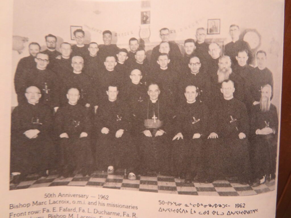 Johannes Rivoire is pictured in the third row, far left, of this photograph taken in 1962. The group shot was taken to commemorate the 75th anniversary of the first Catholic mission to the Hudson Bay Inuit. (Photo courtesy of Piita Irniq)
