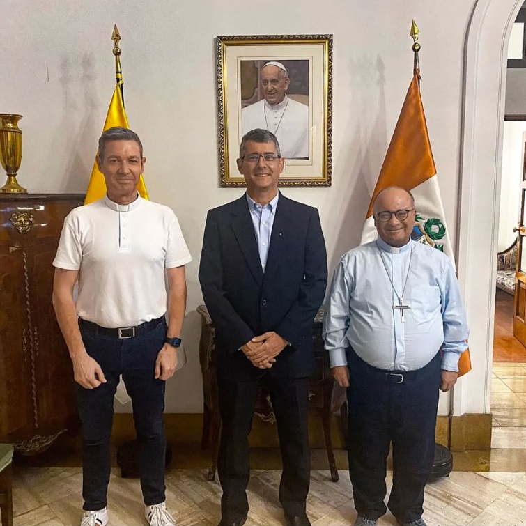 A photo posted to the Sodalicio de Vida Cristiana's Instagram account last year showing an organizational meeting with the Vatican. The caption reads: "Our General Superior José David Correa just met with the Holy Father’s envoys to Peru: Mons. Charles J. Scicluna, and Mons. Jordi Bertomeu. We thank them for this place of dialogue about our community’s reality. We also thank Pope Francis for his concern about the Church and the Sodalitium." From Sodalicio de Vida Cristiana/Instagram