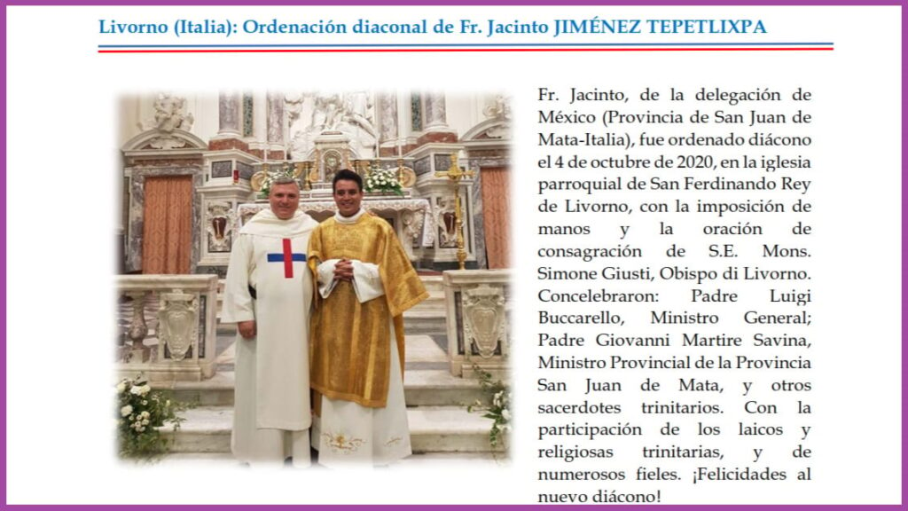 A brief on Jacinto's ordination as deacon in Italy, 2020.