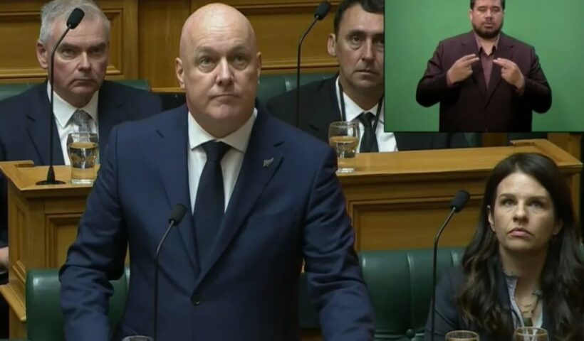 New Zealand Prime Minister Christopher Luxon during his formal apology in Parliament. Photo: Screengrab.