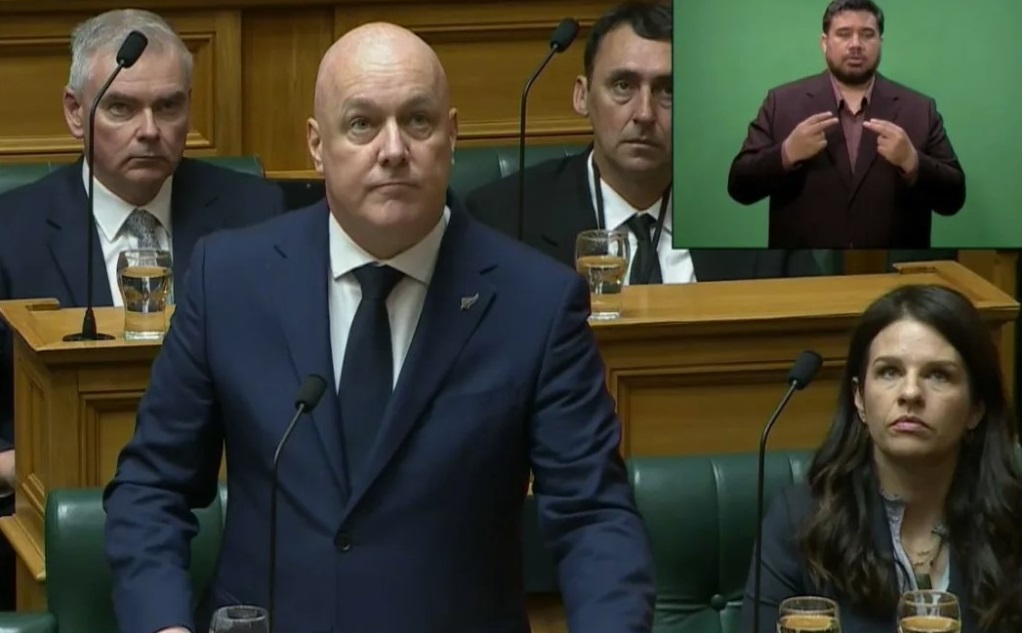 New Zealand Prime Minister Christopher Luxon during his formal apology in Parliament. Photo: Screengrab.