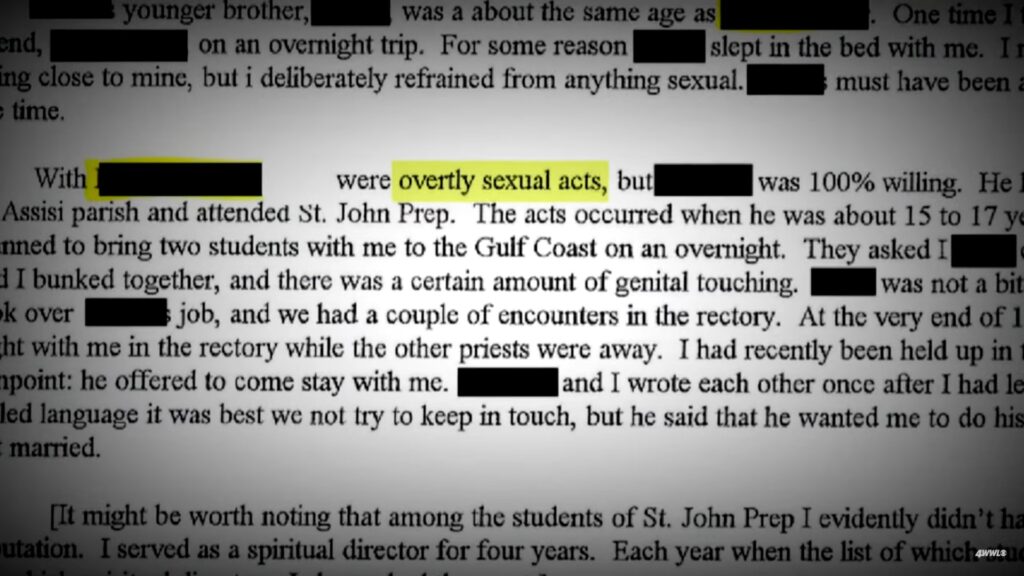 A second screen shot of a November 4, 1999 statement given by Msgr. Lawrence A. Hecker to Msgr. Ray P. Hebert, Executive Director of the Department of the Clergy of the Archdiocese of New Orleans, about Hecker's abuse of boys.