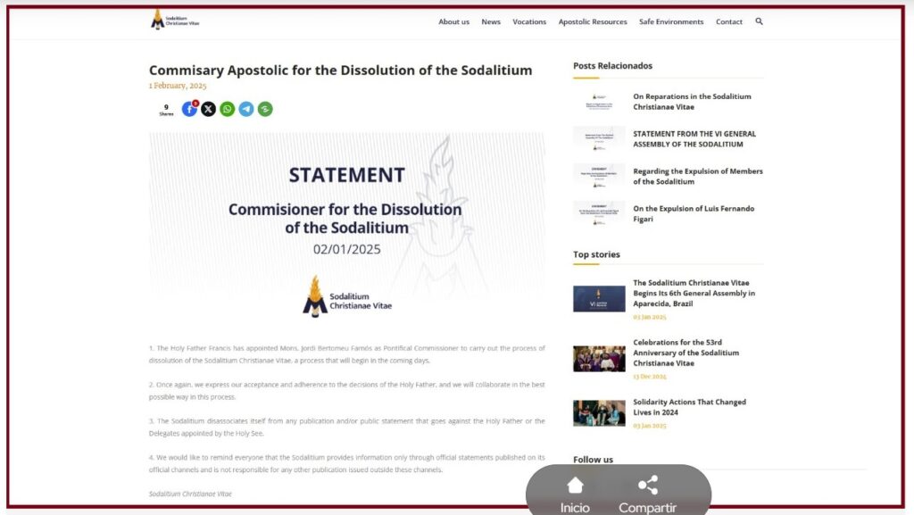 Screenshot from the Sodalitium website.