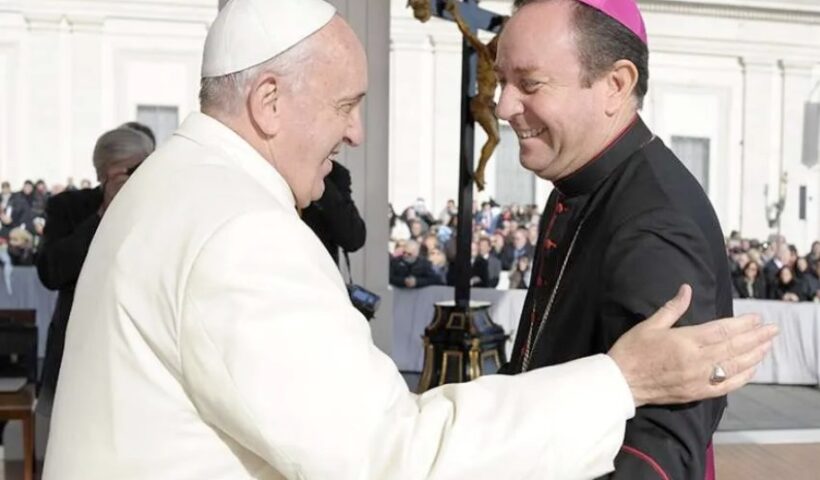 Bishop Gustavo Oscar Zanchetta is greeted by Pope Francis. Image via Vatican media.